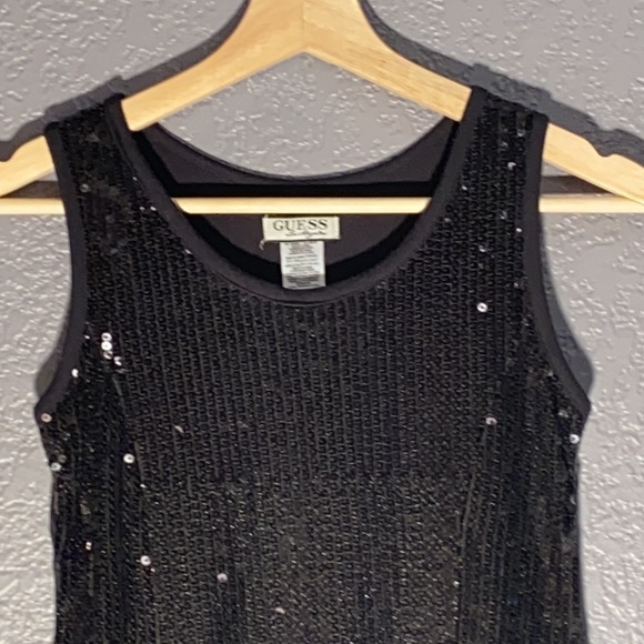 GUESS - tank w black sequins and faux feather fluff on the hem - L - Picture 3 of 16